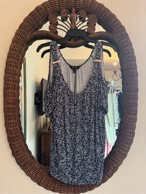 Womens Navy and White Printed Cold-Shoulder Tank Top